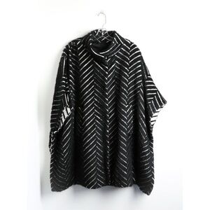 Marina Rinaldi fuzzy coat textured abstract print wool blend cape black alpaca